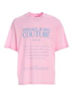 T-shirt rosa con stampa etichetta