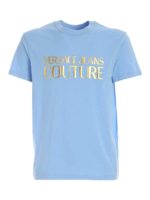 T-shirt azzurra con logo gommato laminato
