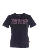 T-shirt nera con stampa logo fluo