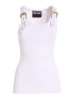 Top bianco con maxi fibbie logate