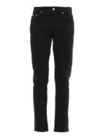 Jeans in denim di cotone nero con logo dorato