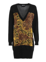 Maglia over con scollo a V e stampa Leopard