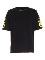 T-shirt nera con stampa fiamme giallo fluo
