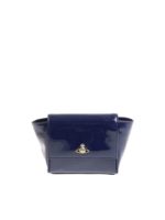 Pochette blu in pelle verniciata