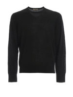 Pullover girocollo nero in lana pettinata