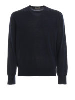 Pullover girocollo blu in lana pettinata