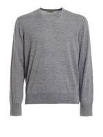 Pullover girocollo grigio in lana pettinata