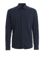 Camicia blu in jersey stretch con tasca